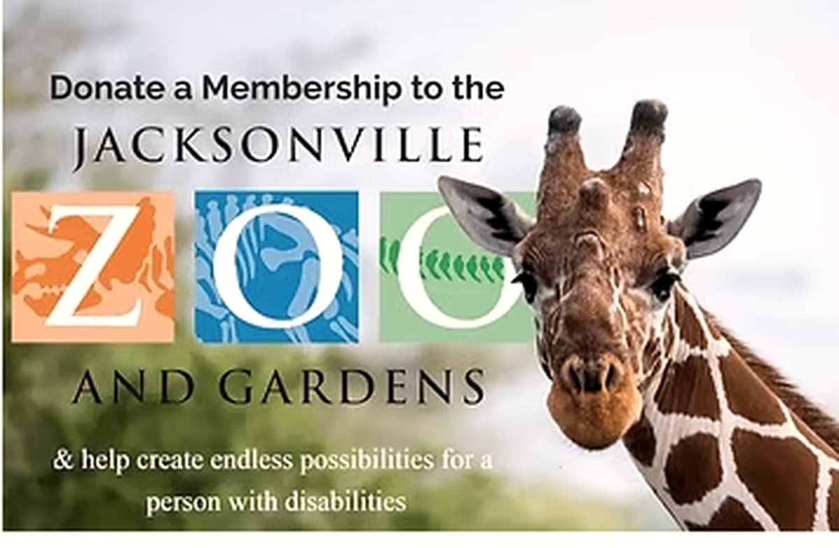 A giraffe on a Jacksonville Zoo and Gardens membership donation graphic.
